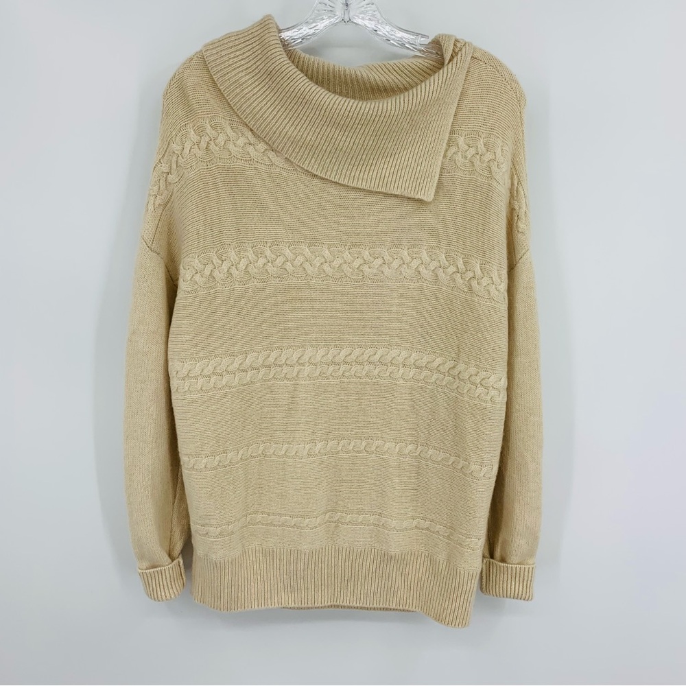 Rachel Zoe Cashmere Sweater Split Collar Cable Knit Ivory Size L